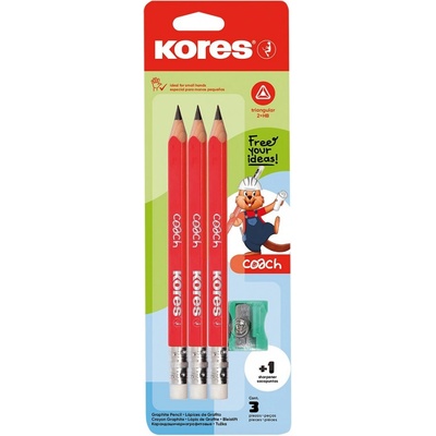 Kores Jumbo trojhranná tužka Coach 3/4 délka s gumou 3 ks