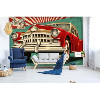 DIMEX ART s. r. o Самозалепваща се флизелинова фототапета ретро плакат остин 375 x 250 см