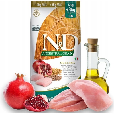 N&D Ancestral Grain Dog Adult Medium & Maxi Chicken & Pomegranate 15 kg