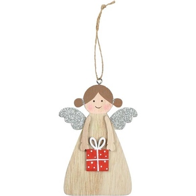 MFP 8886256 Závěs dřevěný anděl dárek 12cm CJ-22F64C