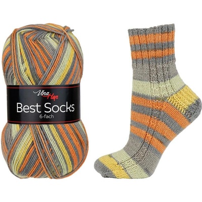Vlna-hep Best socks 6-fach - 7363 šedo-oranžovo-světlá