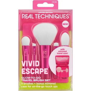 Real Techniques КОМПЛЕКТ REAL TECHNIQUES Glow-To-Go Travel Brush Set + Mirrored Compact Четки за грим дамски