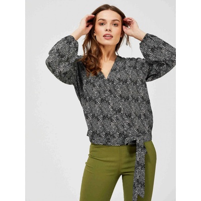 Moodo Сиво-черна дамска блуза Moodo с малък десен и панделка Moodo | Cheren | ЖЕНИ | M