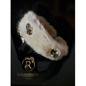 Radi handmade Диадема от естествена кожа бежава с камъни (926)