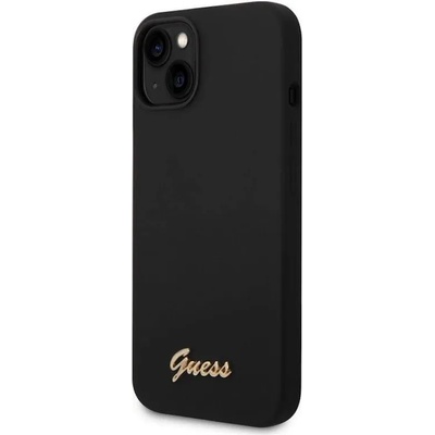 GUESS Liquid Silicone Metal Logo Case - силиконов (TPU) калъф за iPhone 14 Plus (черен)