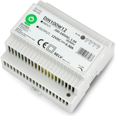 POS, Napájecí zdroj na DIN lištu 100W 12V, DIN100W12