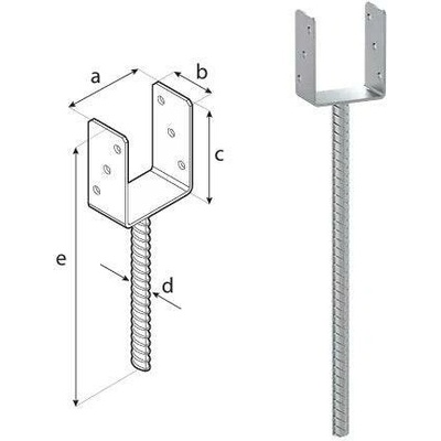 Domax zapuštěná patka sloupku typu U na dlouhé tyči (ZNO) PS 500 / 100 U - 101 x 60 x 124 x 4.0 mm