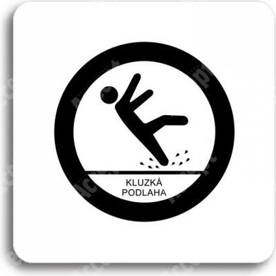 ACCEPT Piktogram pozor, kluzká podlaha - bílá tabulka - černý tisk bez rámečku