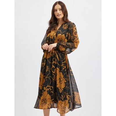 orsay Кафяво-черна дамска миди рокля на цветя ORSAY Orsay | Cheren | ЖЕНИ | XS