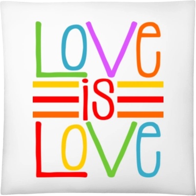 Darčeky PrintEQ Štvorcový Vankúš Dúhový dizajn Love is Love Biela 40x40