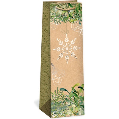 ARGUS Darčeková papierová taška NATUR na víno (11 x 36 cm) - Snehová vločka 08340082