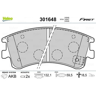 VALEO Sada brzdových platničiek kotúčovej brzdy 301648