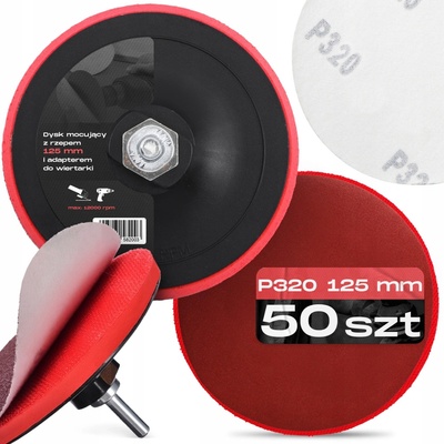 TRCR 50x BRÚSNE KOTÚČE Brúsny Papier na SUCHÝ ZIPS 125 mm P320 BRÚSNY KOTÚČ Pad M14