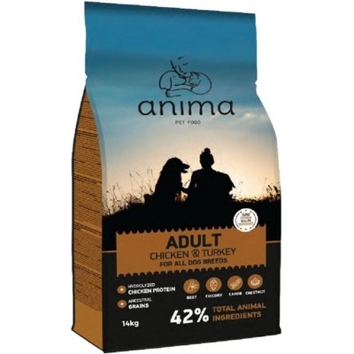 Anima ADULT TURKEY CHICKEN All dog breeds - храна за пораснали кучета от всички породи, с цвекло, цикория, рожков и кестен - 14 кг, Италия