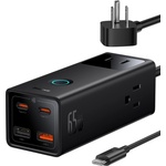 Baseus Зарядно устройство 3xAC, 2xUSB, 2x Type-C, 65W, кабел 100W - Baseus (PSLA020101) - черно