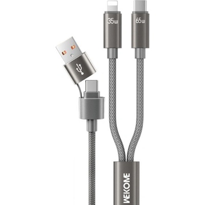 Wekome WDC-66 2v1 opletaný nabíjací a dátový USB-C / USB-A na USB-C / Lightning 1,2m sivý
