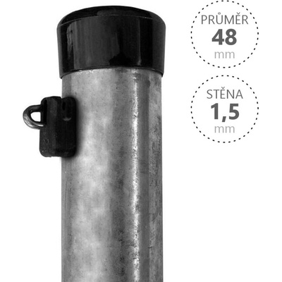 Plotové sloupky IDEAL kulaté, průměr 48x2600x1,5 Zn s černou krytkou a úchytem