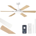 ROTTOGOON Ceiling Fan with Lighting 132cm, Double-Sided Blades, White - NJ004