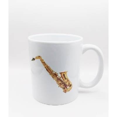 Hrnček s potlačou farebného hudobného nástroja saxofón