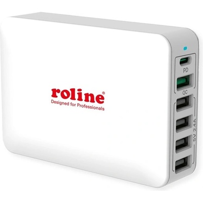 Roline Зарядно устройство ROLINE USB3.0, Type-A 4p, Type-C 1p, QC Type-A 1p, бяло 19.11. 1055-10 (19.11.1055-10)