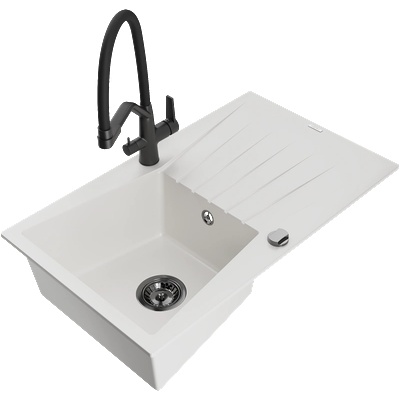 Mexen Cesar гранитна мивка с 1 отделение с отцедник и кухненски смесител Duo, бял - 6514-20-671701-70-B (6514-20-671701-70-B)