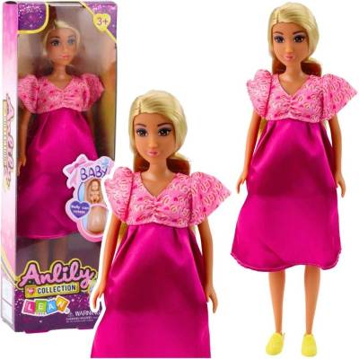 LEAN Toys 24488 Bábika Anlily v tehotenstve, ružové šaty