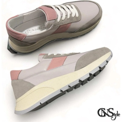 GNStyle Атрактивни и модерни дамски сникърси от естествена кожа в атрактивна цветова комбинация с връзки