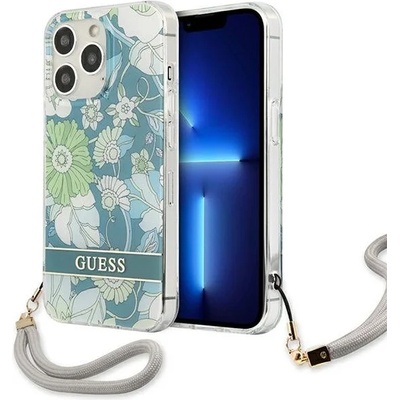 GUESS Кейс Guess GUHCP13LHFLSN за iPhone 13 Pro / 13 6.1"", зелен, твърд, Flower Strap (GUE001984-0)