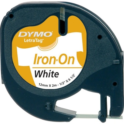Dymo originálna páska do tiskárny štítků, Dymo, S0718850, čierna tlač/biely podklad, 2m, 12mm, LetraTag nažehlovací páska