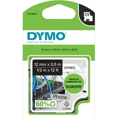 Páska Dymo D1 12 mm černo/bílá, flexibilní, nylonová, 16957, S0718040