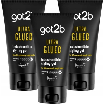 Got2b Ultra Glued Gel na Vlasy pro Extra Silnou Fixaci 150 ml x3 Kusy