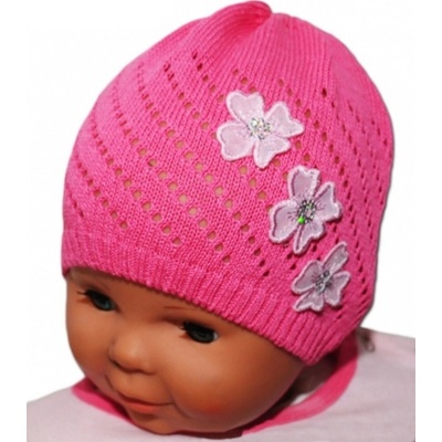 Baby Nellys bavlnená čiapka Květinky tmavo růžová