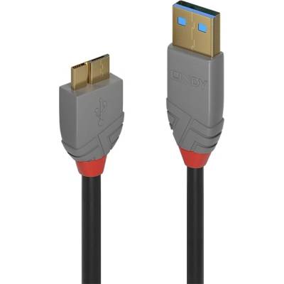 Lindy Кабел Lindy Anthra Line, от USB Type-A 3.0 (м) към USB Micro-B 3.0 (м), 0.5 м, черен (LNY-36765)