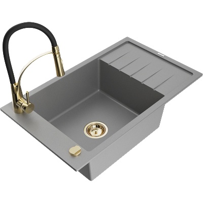 Mexen Elias гранитна мивка с 1 отделение и съдоморпа и кухненски смесител Aster, сив - 6511-71-73450-57-G (6511-71-73450-57-G)