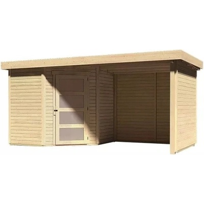 KARIBU SCHWANDORF 3 drevený domček + prístavok vrátane zadnej a bočnej steny 240 cm (77740) 433 x 217 cm, natur LG3895