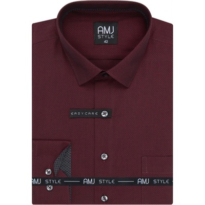 AMJ pánská košile dlouhý rukáv slim fit VDSR1428 bordó