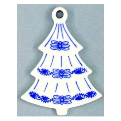 Cibulák Vánoční ozdoba stromeček 8,5 cm originální cibulákový porcelán Dubí cibulový vzor