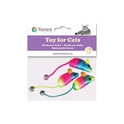 Hračka kočka Myška 5cm rainbow s rolničkou/3ks