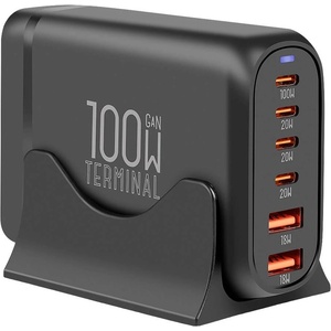 OBAL:ME Захранване за ел. мрежа за лаптопи, смартфони и таблети с 2xUSB-A и 4xUSB-C изходи с технология за бързо зареждане - OBALME Terminal GaN Fast Desktop Charger 100W (черен) (OM100W4C2A)
