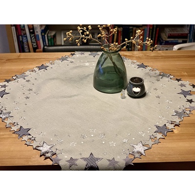 Bytema Vyšívaný vianočný obrus sivá Hviezda 85x85cm
