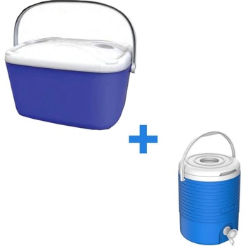 Kale termos Комплект хладилна кутия и термос Kale Termos BUZZI 77774, 20+4.5 л, Кранче за наливане, Дръжка, Полиуретанова изолация, Син/бял (77774)