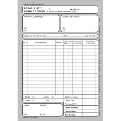 Asopol 040665 Dodací list - daňový doklad A5, samopropisovací
