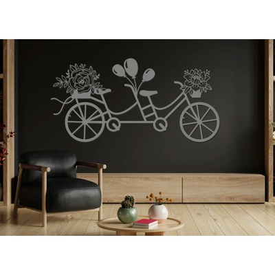 Drevený svadobný obraz – Zamilovaný bicykel s kvetmi