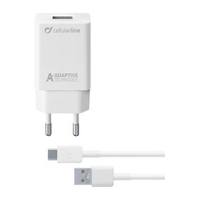 Cellularline Комплект адаптивно зарядно Type-C, 220V, Type-C кабел, 15W