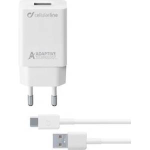 Cellularline Комплект адаптивно зарядно Type-C, 220V, Type-C кабел, 15W