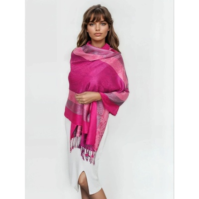 Classic Scarf Luxusní jasně růžová vlněná šála tón v tónu, pléd přes ramena