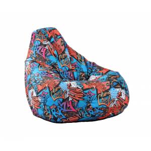 Pufrelax Пуф круша за деца 4-14 г. , 160л. , Nirvana Light, Street Art, Водоустойчив, Перящ се калъф, Пълнеж от Полистиролни перли, принт