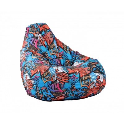 Pufrelax Пуф круша за деца 4-14 г. , 160л. , Nirvana Light, Street Art, Водоустойчив, Перящ се калъф, Пълнеж от Полистиролни перли, принт