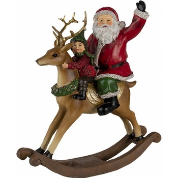 Clayre & Eef Figúrka Hojdací jeleň so Santom a jeho pomocníkom