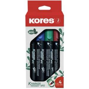 Kores Комплект маркери за алкохол, 3-5 мм, изрязани, KORES "ECO K-Marker XP2", 4 различни цвята 20784 (20784)